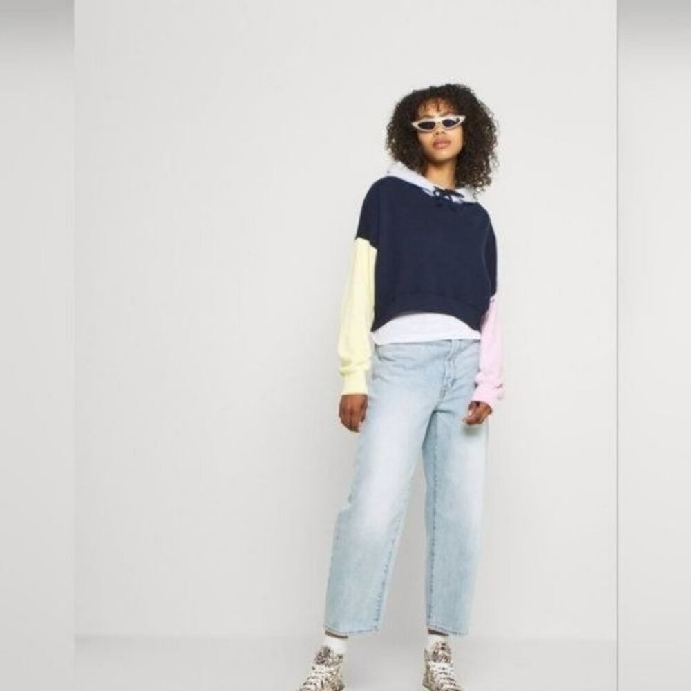 Hollister Co. COLORBLOCKED CROPPED Sweatshirt Navy Size XS - Picture 6 of 9